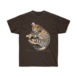 Bengal Cat Napping Kitten Comic Style Art Dark Unisex Ultra Cotton Tee Chocolate / S T-Shirt