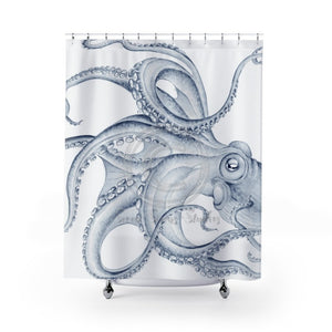 Blue Octopus Dance Ink Art Shower Curtain 71 × 74 Home Decor