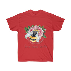 Bumble Bee Pink Peony Vintage Watercolor Art Dark Unisex Ultra Cotton Tee Red / S T-Shirt