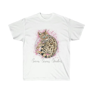 Cute Bengal Cat Kitten Pink Splash Watercolor Ink Ultra Cotton Tee White / S T-Shirt