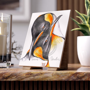 Emperor Penguins Love Watercolor Art Ceramic Photo Tile 6 × 8 / Glossy Home Decor