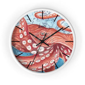 Giant Pacific Octopus Watercolor Vintage Map Art Wall Clock White / Black 10 Home Decor