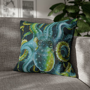 Green Octopus Floral Lace Vintage Dark Watercolor Art Spun Polyester Square Pillow Case 20 × Home