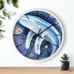 Humpback Whale Cosmic Stars Galaxy Watercolor Art Wall Clock White / Black 10 Home Decor