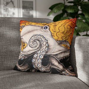 Orange Octopus Kraken Map Art Spun Polyester Square Pillow Case 20 × Home Decor