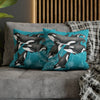 Orca Whales Pod Family Vintage Map Teal Watercolor Art Spun Polyester Square Pillow Case 16 × Home