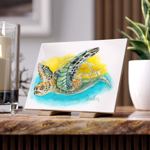 Sea Turtle Watercolor Art Ceramic Photo Tile 6 × 8 / Glossy Home Decor