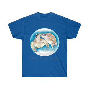 Sea Turtles Love Blue Cameo Watercolor Art Dark Unisex Ultra Cotton Tee Royal / S T-Shirt