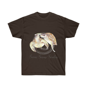 Sea Turtles Love Watercolor Art Dark Unisex Ultra Cotton Tee Chocolate / S T-Shirt