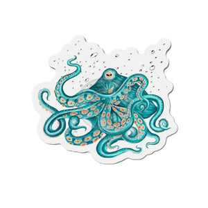 Teal Octopus And The Bubbles Ink Art Die-Cut Magnets 6 × / 1 Pc Home Decor