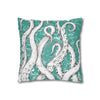 White Octopus Tentacles Teal Vintage Map Art Spun Polyester Square Pillow Case Home Decor