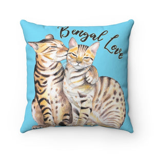 Bengal Cats Love Blue Square Pillow 14X14 Home Decor