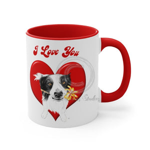 Border Collie Heart On White Art Accent Coffee Mug 11Oz Red /