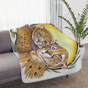 Cheetah Mom And Cub Sun Art Tan Sherpa Blanket 60 × 50 Home Decor