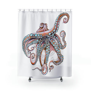 Dancing Octopus Pink On White Art Shower Curtain 71 × 74 Home Decor