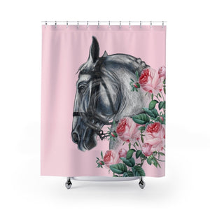 Horse And The Roses Pink Art Shower Curtain 71X74 Home Decor