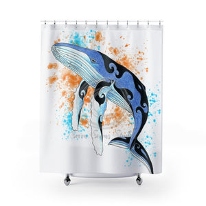 Humpback Whale Splashy Ink Shower Curtain 71 × 74 Home Decor