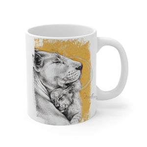 Lioness And Cub Ochre Brushed Art Mug 11Oz