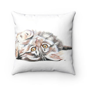 Maine Coon Kitten Play Watercolor Square Pillow 14X14 Home Decor