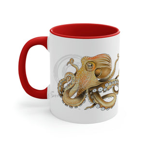 Octopus Tentacles Burnt Orange White Art Accent Coffee Mug 11Oz Red /