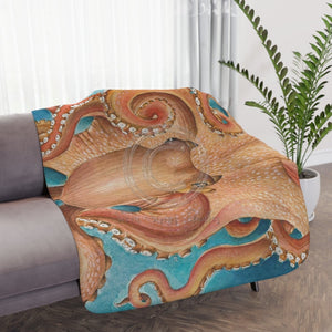 Orange Red Pacific Octopus Tentacles Watercolor Art Sherpa Blanket 60 × 50 Home Decor