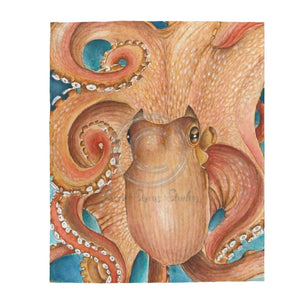 Orange Red Pacific Octopus Tentacles Watercolor Art Velveteen Plush Blanket 50 × 60 All Over Prints
