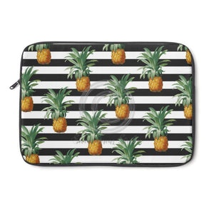 Pineapples And Dark Grey Stripes Chic Laptop Sleeve 13