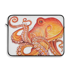 Red Orange Octopus On White Watercolor Ink Art Laptop Sleeve 15