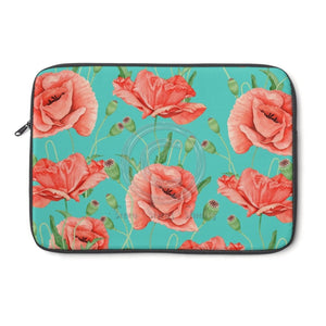 Red Poppies On Teal Watercolor Art Laptop Sleeve 13