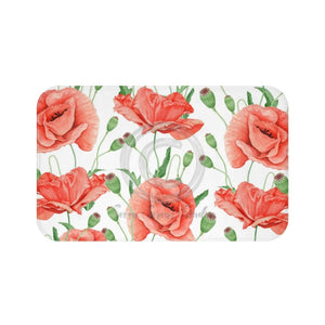Red Poppies On White Watercolor Art Bath Mat Large 34X21 Home Decor