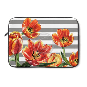 Red Tulips Grey Stripes I Floral Chic Laptop Sleeve 13