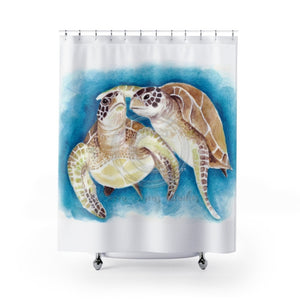 Sea Turtles Watercolor Art Blue Shower Curtain 71X74 Home Decor