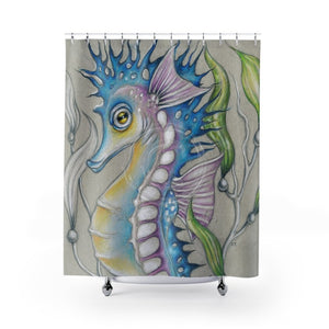 Seahorse And Kelp Art Shower Curtain 71 × 74 Home Decor
