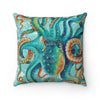 Teal Green Octopus Art Vintage Map Chic Square Pillow Home Decor