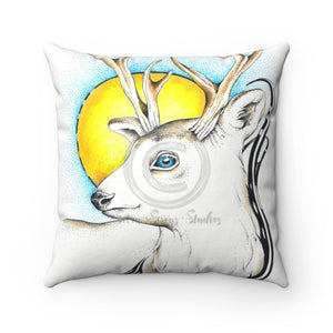 White Roe Deer Sun Yellow Ink Art Square Pillow 14 × Home Decor