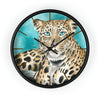 Amur Leopard Teal Watercolor Art Wall Clock Black / 10 Home Decor