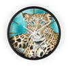 Amur Leopard Teal Watercolor Art Wall Clock Black / White 10 Home Decor