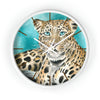 Amur Leopard Teal Watercolor Art Wall Clock White / 10 Home Decor
