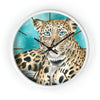 Amur Leopard Teal Watercolor Art Wall Clock White / Black 10 Home Decor
