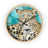 Amur Leopard Teal Watercolor Art Wall Clock Wooden / Black 10 Home Decor