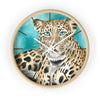 Amur Leopard Teal Watercolor Art Wall Clock Wooden / White 10 Home Decor