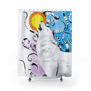 Arctic Wolf Howling Moon Doodle Ink Watercolor 2 Shower Curtain 71X74 Home Decor