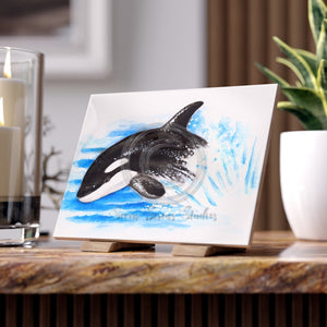 Baby Orca Whale Watercolor Art Ceramic Photo Tile 6 × 8 / Glossy Home Decor