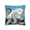 Blue Black Octopus Kraken Compass Map Art Spun Polyester Square Pillow Case Home Decor