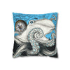 Blue Black Octopus Kraken Compass Map Art Spun Polyester Square Pillow Case Home Decor