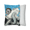 Blue Black Octopus Kraken Compass Map Art Spun Polyester Square Pillow Case Home Decor