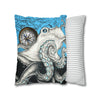 Blue Black Octopus Kraken Compass Map Art Spun Polyester Square Pillow Case Home Decor