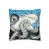 Blue Black Octopus Kraken Compass Map Art Spun Polyester Square Pillow Case Home Decor