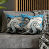 Blue Black Octopus Kraken Compass Map Art Spun Polyester Square Pillow Case Home Decor