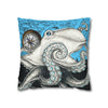 Blue Black Octopus Kraken Compass Map Art Spun Polyester Square Pillow Case Home Decor